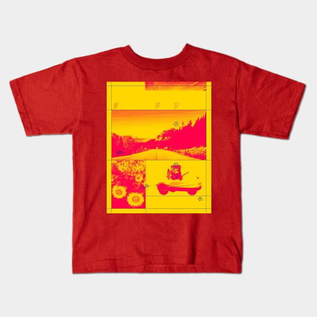 Absurd Driving Pug with Sunflowers Kids T-Shirt by ZiloDrawings